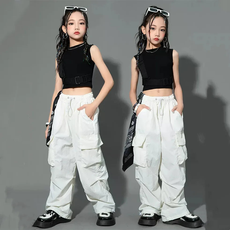 Cargo Pants for Teenage Kids New Summer Streetwear Hip Hop Sweatpants for Girls Baggy Wide Leg Straight Trousers 6 8 10 12 14 Y