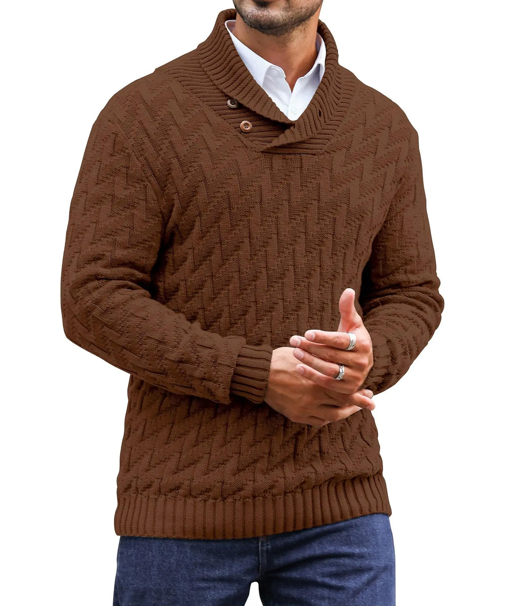 Men's Sweater Spring Shawl Collar Pullover Solid Color Sweater Casual Cable Knit Button-Up Pullover High Quality Tops US Size