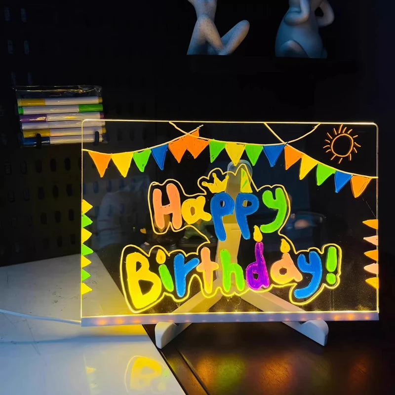 LED Light-Up Acrylic Message Board Erasable USB Drawing Board Birthday Gift Bar Advertising for Creative Activities with Stand