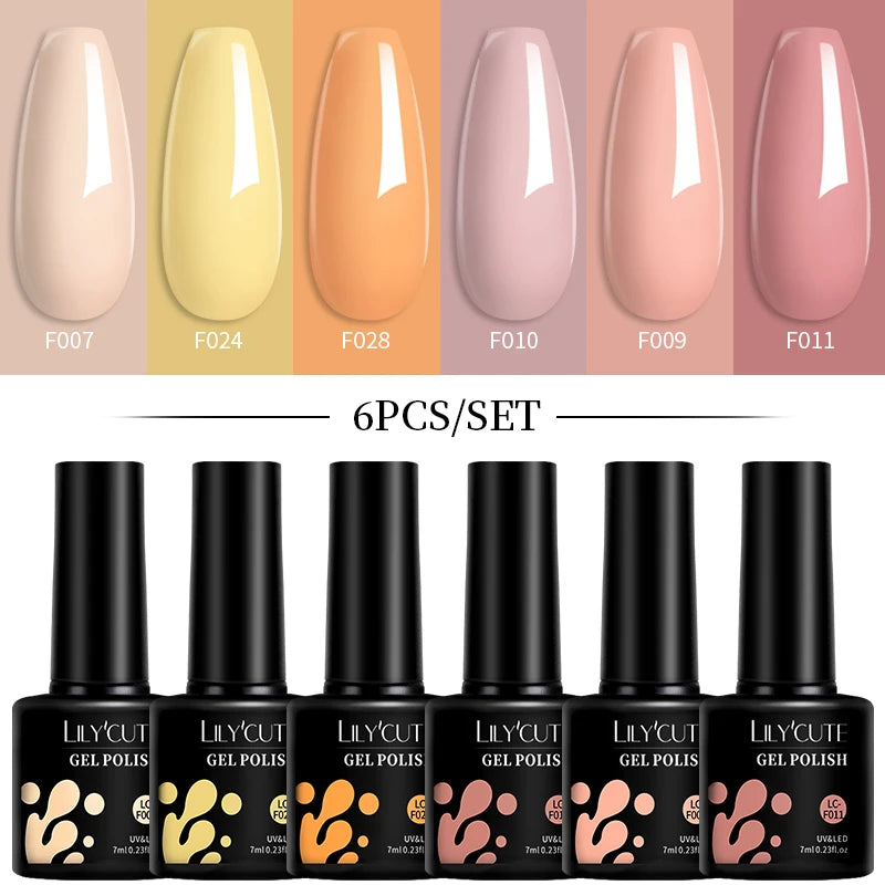 LILYCUTE 7ML 6PCS Neon Gel Nail Polish Set fluorescent Series Color Changing Semi Permanent Soak Off Manicure kit Nail Art Gel