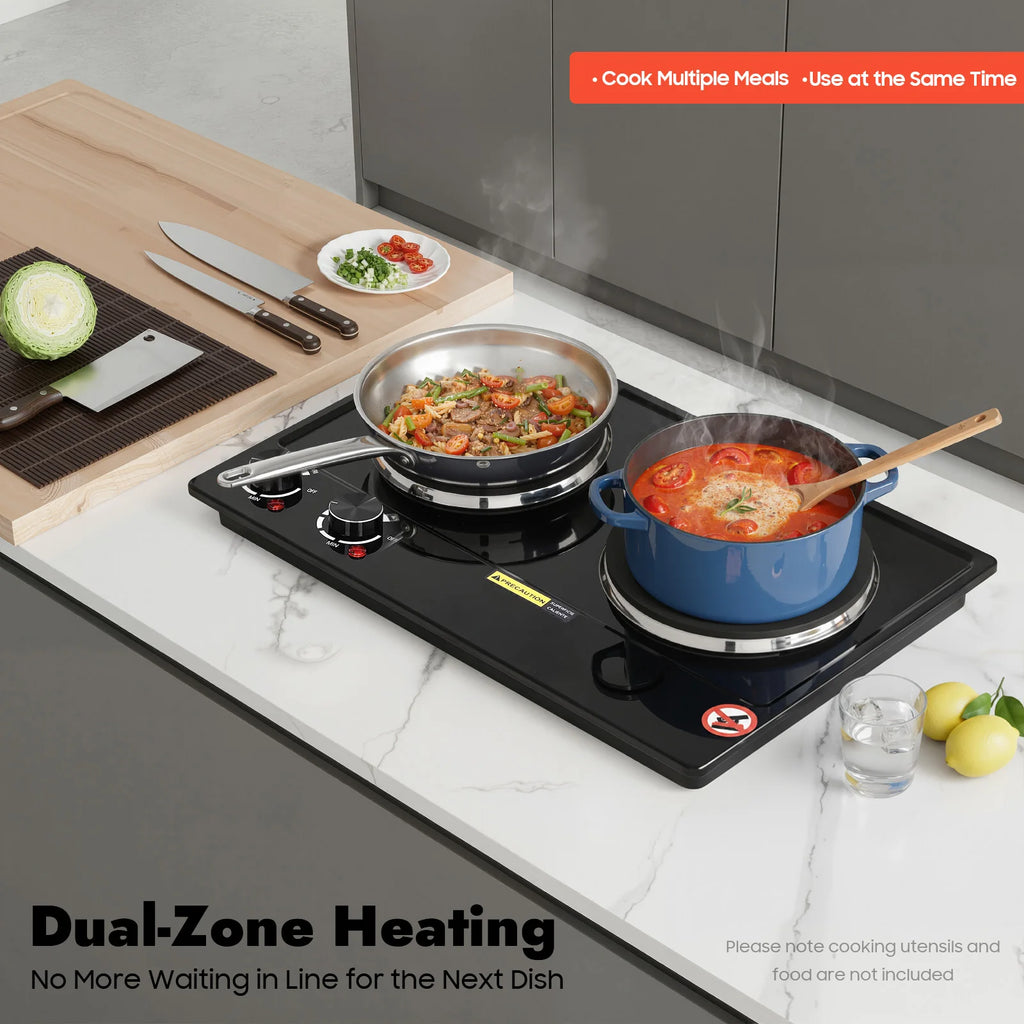 2500W Double-Burner Electric Stove Electric Hob Cooker with 2 Plate Adjustable Firepower 220-240V for Cooking Food