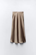 ETJ 2025  Women's spring new elegant fashion all-in-one stretch high-waisted A-line silk satin sag skirt multi-color option