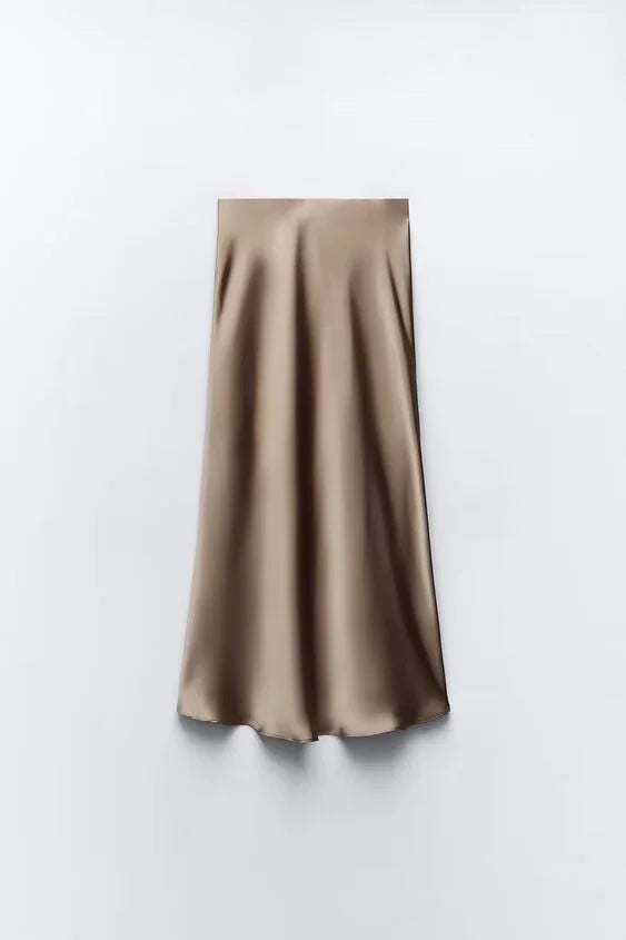 ETJ 2025  Women's spring new elegant fashion all-in-one stretch high-waisted A-line silk satin sag skirt multi-color option