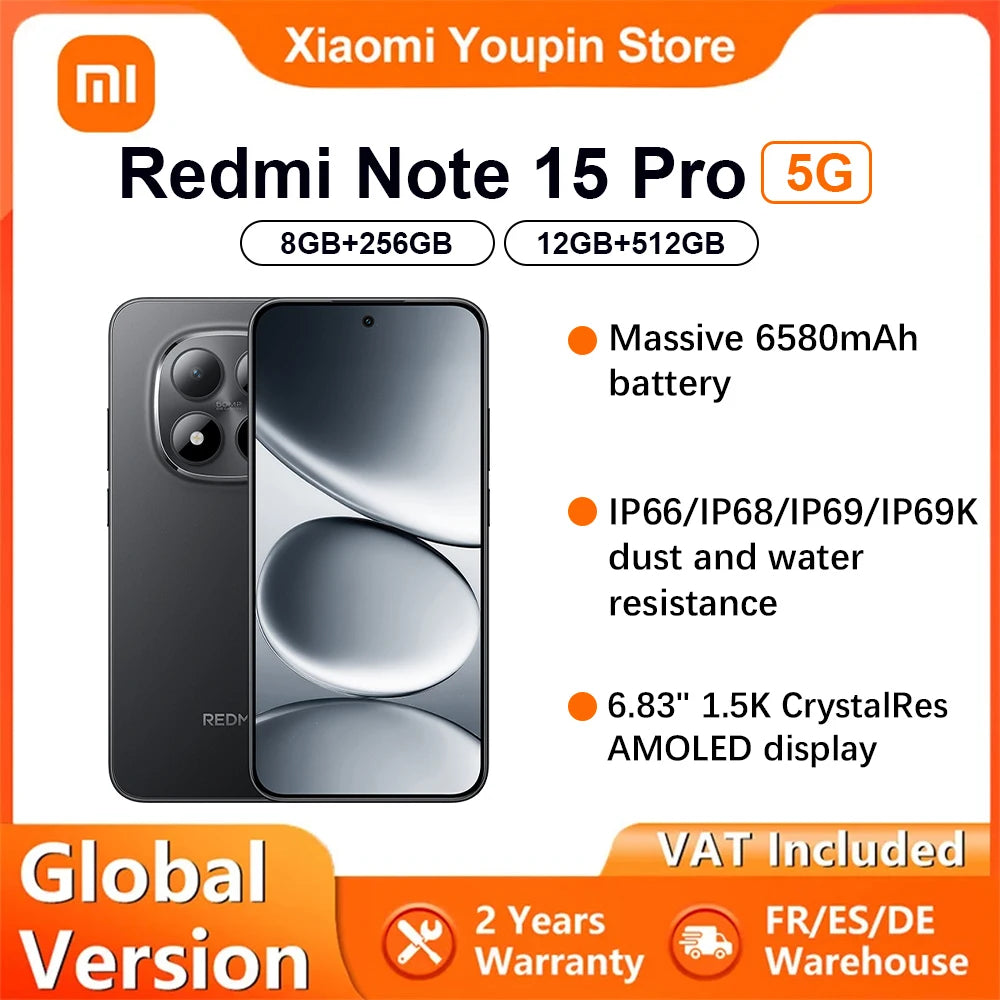 Global Version Xiaomi REDMI Note 15 Pro 5G smartphone 5G 6.83" 6580mAh 45W charging 200MP main camera IP66 IP68 IP69 IP69K Main image