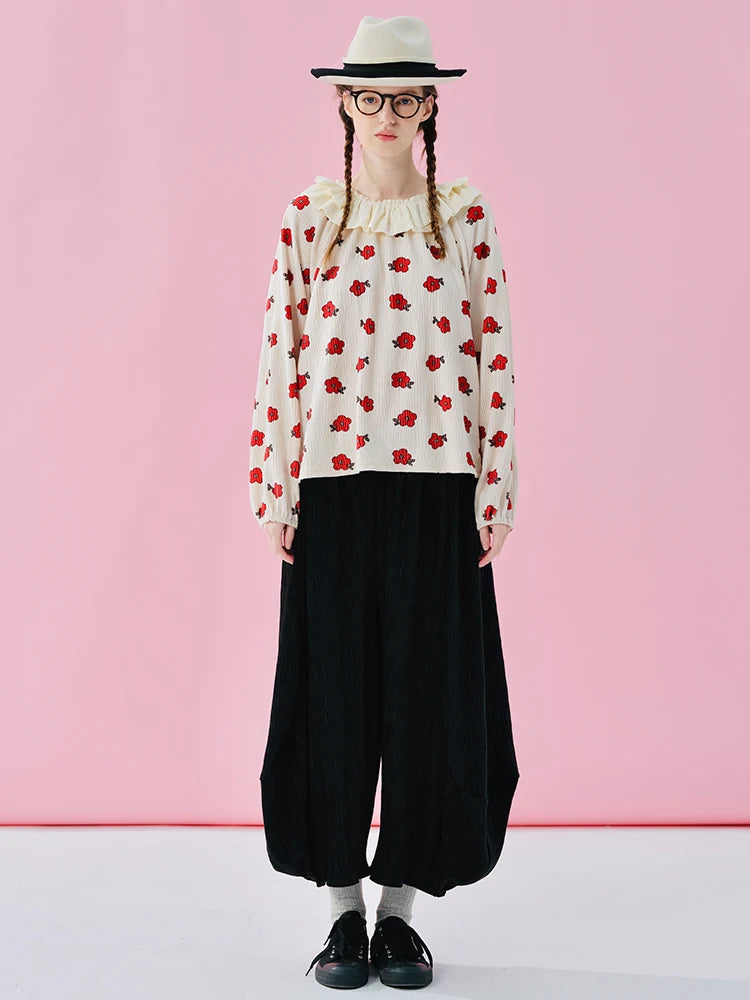 IMAKOKONI Original Design Collar Floral Long Sleeve Hoodie T-shirt for Summer Women 244968