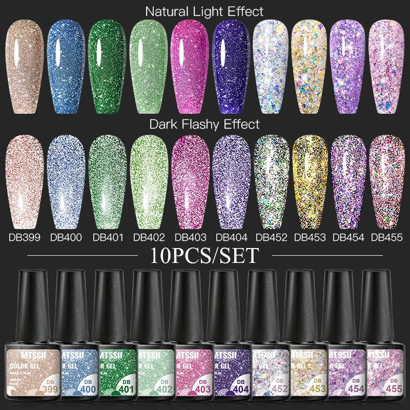 10/12PCS/SET Cat Magnetic Gel Nail Polish Set 9D Reflective Glitter Gel Semi Permanent UV Gel Soak Off Sparkling Nail Art Kits