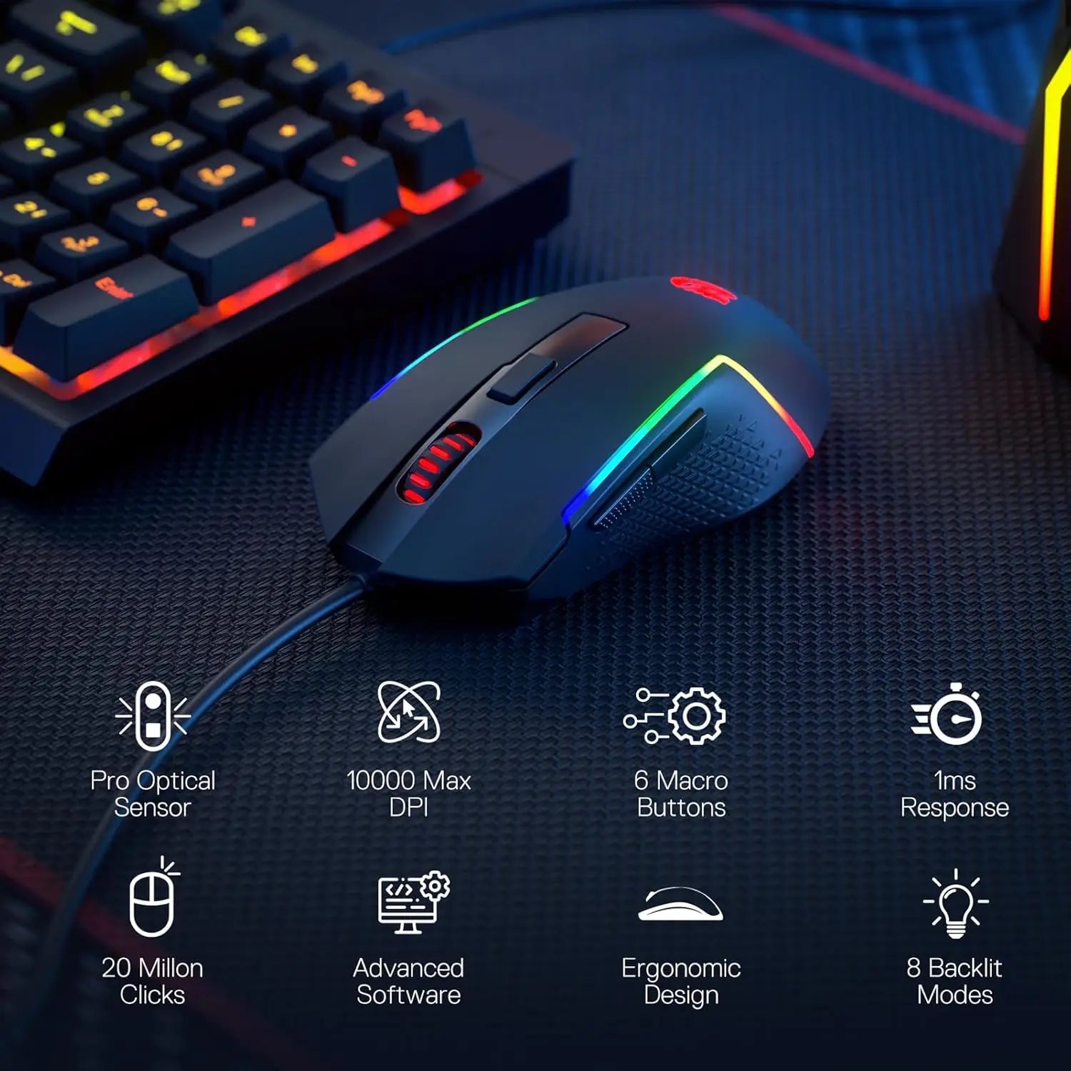 Redragon S141 Gaming Keyboard & Mouse Combo,K515 Wired RGB Membrane Keyboard and 10000 DPI Wired M616 Gaming Mouse Bundle Image secondaire du produit