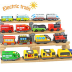 Magnetic Electric Train Car Locomotive Wooden Track Slot Diecast Railway With Two Carriages Train Wood Kid Toy Biro Leduo Track