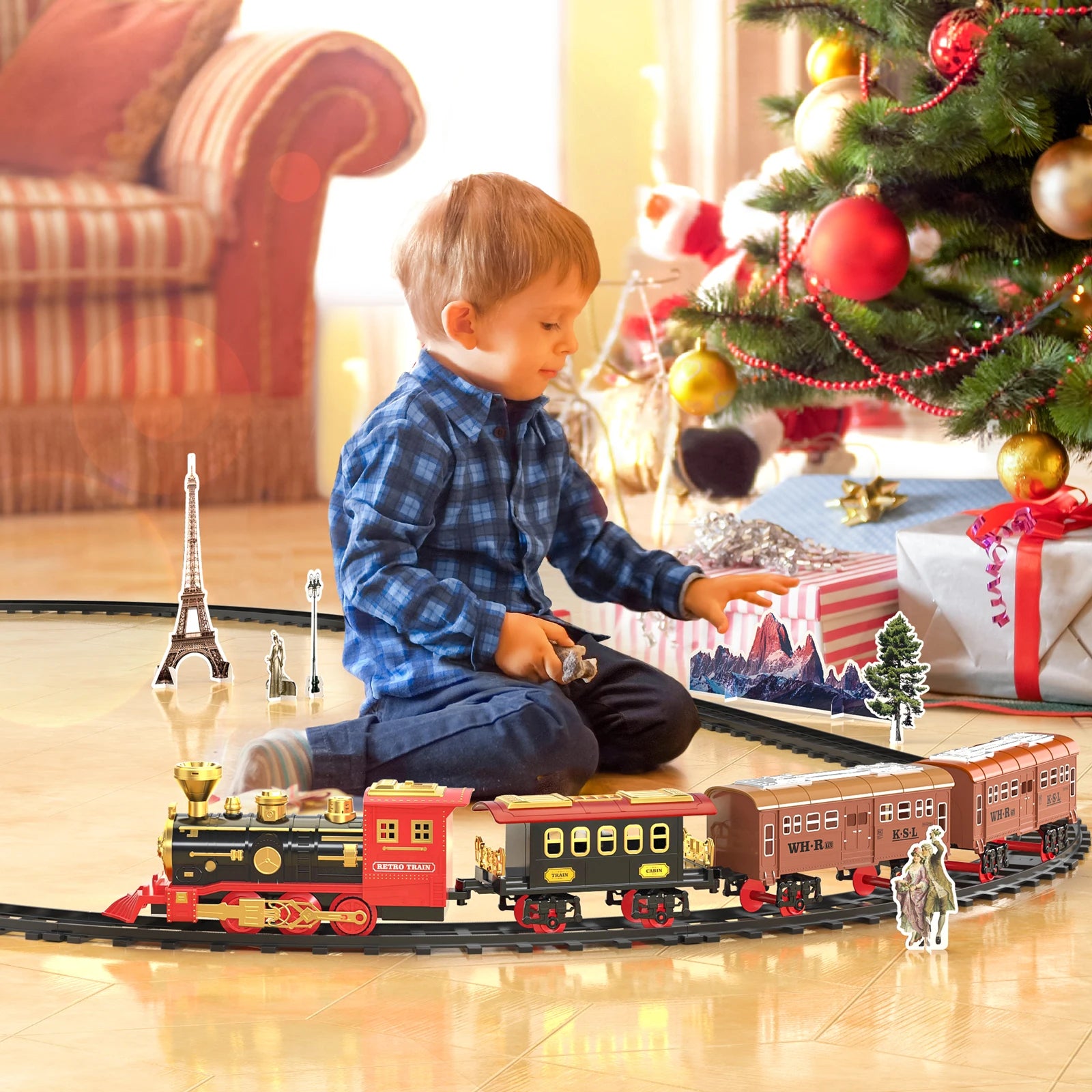 Electric train toy set, car, railway, steam locomotive engine, die-casting model, educational game, children's and boys' toys