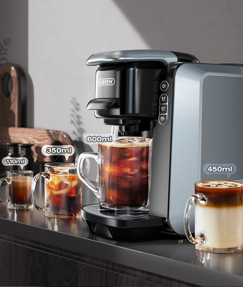 HiBREW 6 in 1 Multiple Capsule Coffee Machine Hot/Cold DG Nes Capsule ESE Pod Tea Basket Ground Coffee Cafeteria 20Bar H6