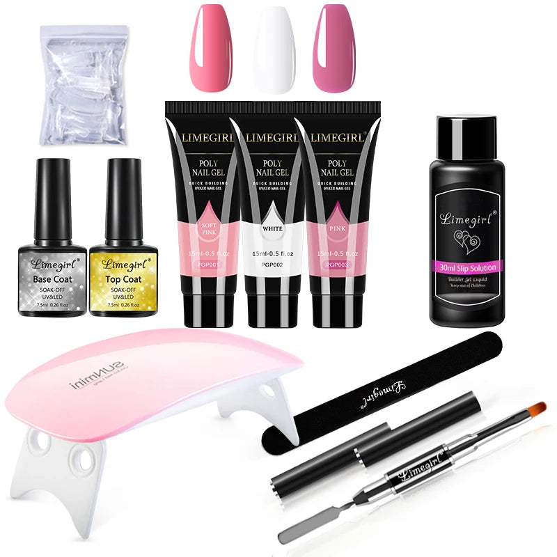 limegirl 15ml Extension Nail Gel Set 6W LED Lamp Full Manicure Set Finger Extend Mold Nail Kit All For Quick Extension Tool Kit