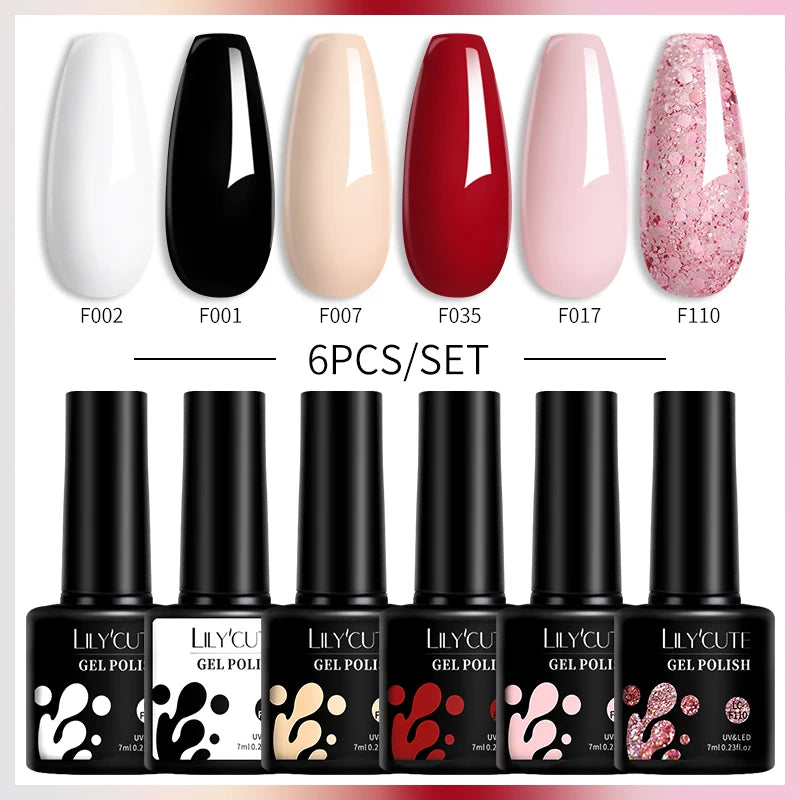 LILYCUTE 7ML 6PCS Neon Gel Nail Polish Set fluorescent Series Color Changing Semi Permanent Soak Off Manicure kit Nail Art Gel