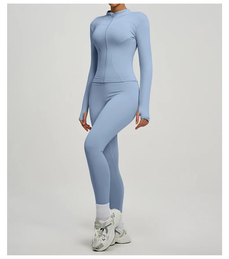 SVEIC Women's Two Piece Tracksuit Yoga Set Long Sleeve Jacket High Waisted Leggings Breathable Gym Clothes For Women Sportswear