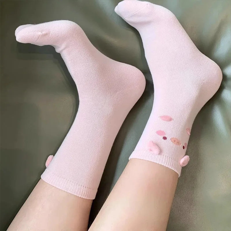 Fashion Sweet Cute 3D Animal Ears Pig Hosiery Winter Warm Cartoon Socks for Children Harajuku Cotton Soft Home Floor Sock