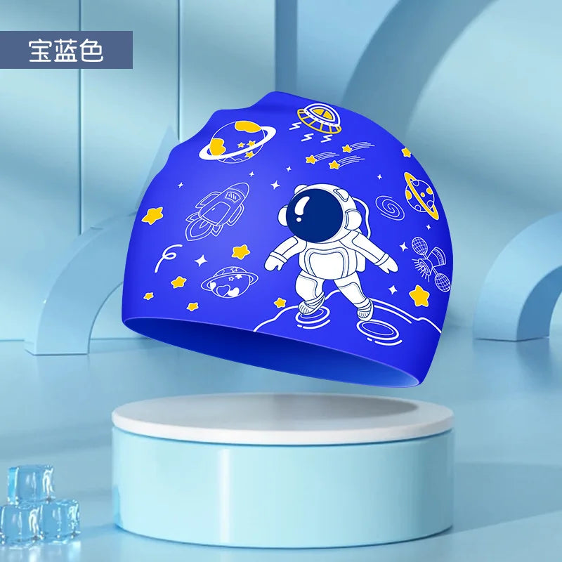 Kids Swim Cap High Elastic Waterproof Silicone Breathable Lightweight Cartoon Pattern for Pool Swimming Boys Girls Comfort Fit