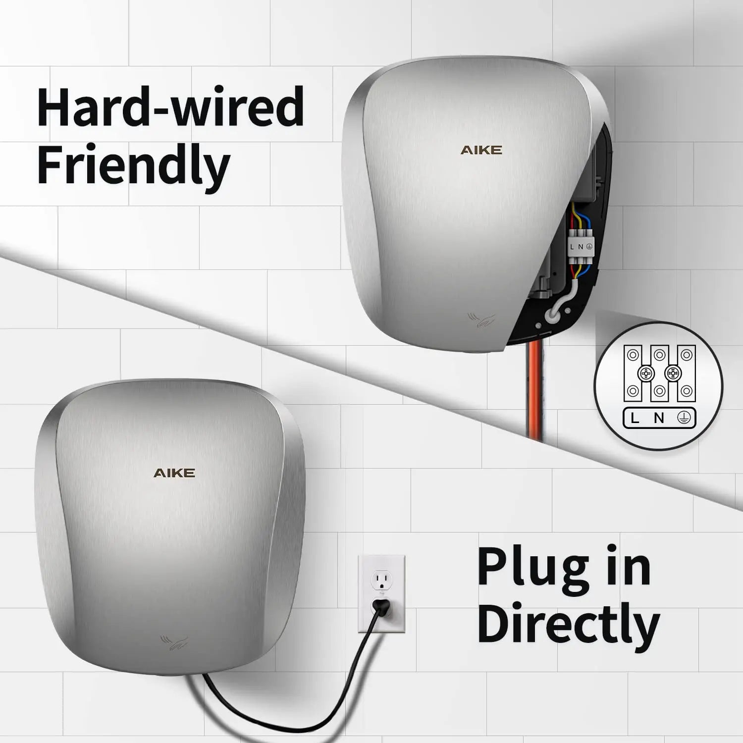 AIKE Air Tank Heavy Duty Automatic Hand Dryer HEPA Filter UL Approved 1450W Brushed Stainless Steel Finish Hand Drying Machine Secondary image
