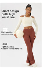 Yoga long-sleeved T-shirt women's one-shoulder sexy tight fitness wear top nude feel quick-drying sports sleeved Yoga Shirts