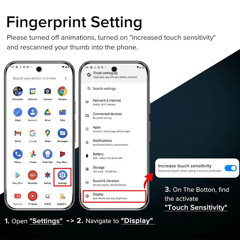 Fingerprint unlock Glass for Pixel 9 Pro 10 8A 9A 10A 7A 8 Pro Screen Protector Pixel 9 Pro XL Tempered Glass for Google Pixel 9