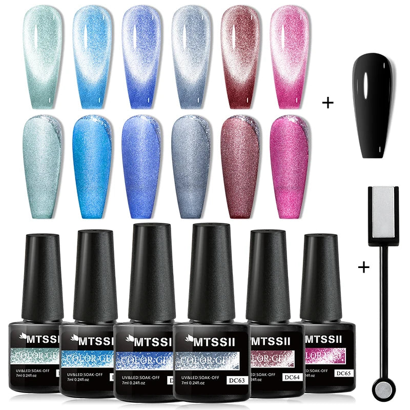 10/12PCS/SET Cat Magnetic Gel Nail Polish Set 9D Reflective Glitter Gel Semi Permanent UV Gel Soak Off Sparkling Nail Art Kits