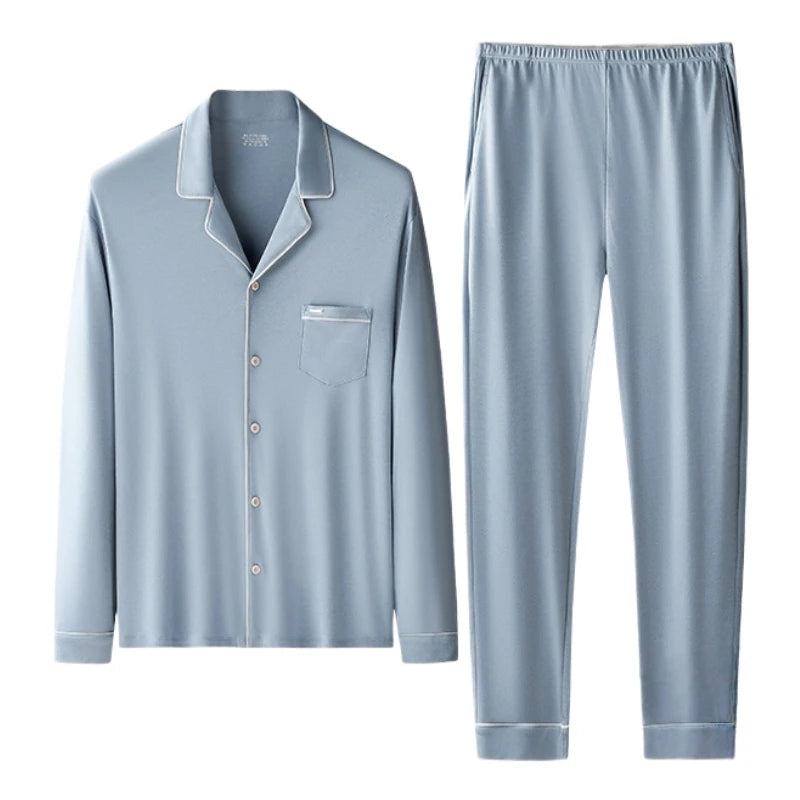 Men's Loose Fit Pajamas Set Soft Lyocell and Cotton Sleepwear Breathable Home Loungewear Cozy Comfortable Pajamas