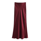 ETJ 2025  Women's spring new elegant fashion all-in-one stretch high-waisted A-line silk satin sag skirt multi-color option