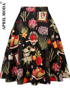 Women's Runway Cotton Retro Vintage Skirt Black Faldas High Waist A Line Rockabilly Jupe 50s Swing Umbrella Skirts Pin Up Skater