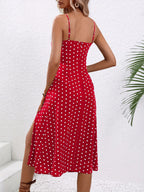 2024 Women Floral Print Spaghetti Straps Summer Boho Beach Dress Print Elegant  Suspenders Square Neck Slit Dress Vestidos
