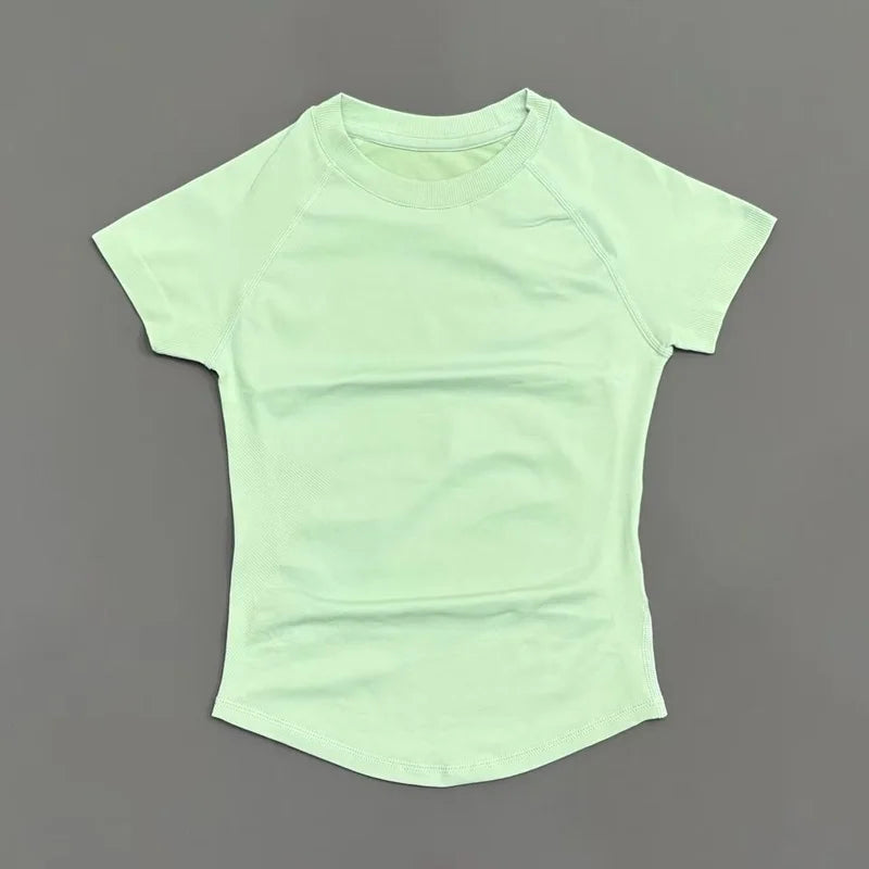 Sport Short Sleeve Top Women Running Sports T Shirt Summer Short Sleeve Round Neck Breathable Gym Vest Yoga Fitness Top