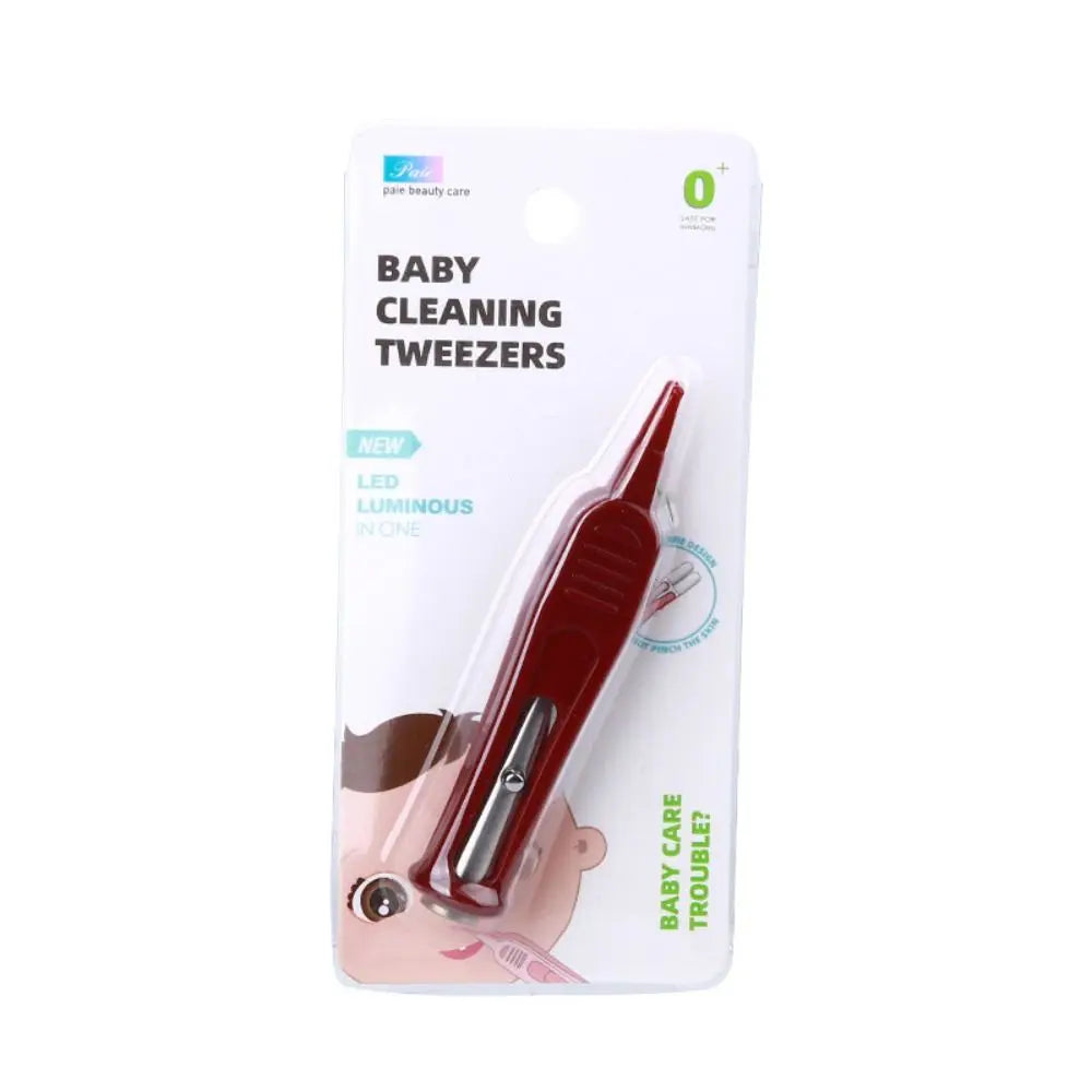 1PC Baby Dig Booger Clip Infants Clean Ear Nose Navel Safety Tweezers Safe Forceps Cleaning Supplies Forceps With LED Light