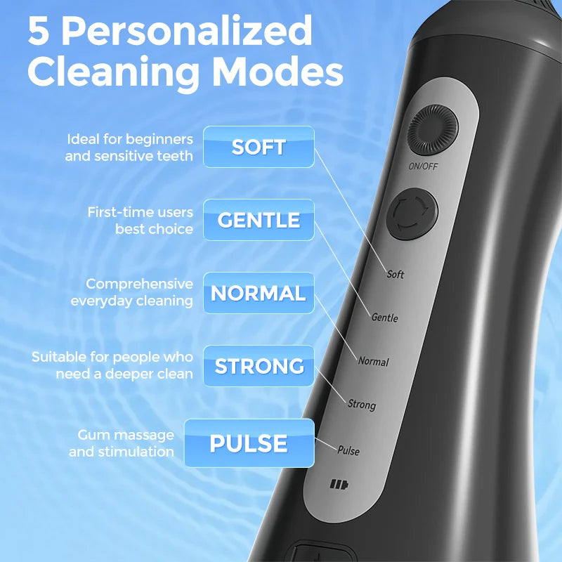 SEJOY Water Flosser Irrigator Dental Teeth Whitening strips Portable 230ML Tank 5 Modes 8 Jet Tips Washing Machine for Home