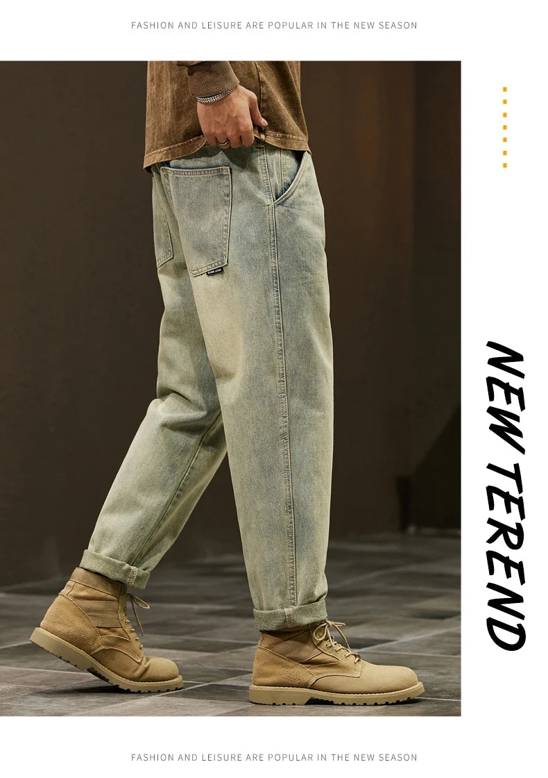 Men's 95% Cotton Jeans High Quality Loose Harem Pants Fashion Baggy Casual Outdoor Baggy Work Denim Pants Brand Men's Clothing