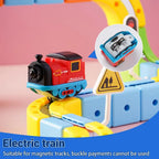 Magnetic Electric Train Car Locomotive Wooden Track Slot Diecast Railway With Two Carriages Train Wood Kid Toy Biro Track