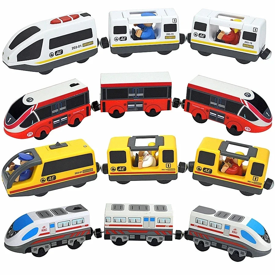 Wooden Locomotive Magnetic Electric Car Train Toys Fit Biro Wooden Diecast Slot Train Track Railway Educational Toys For Kids