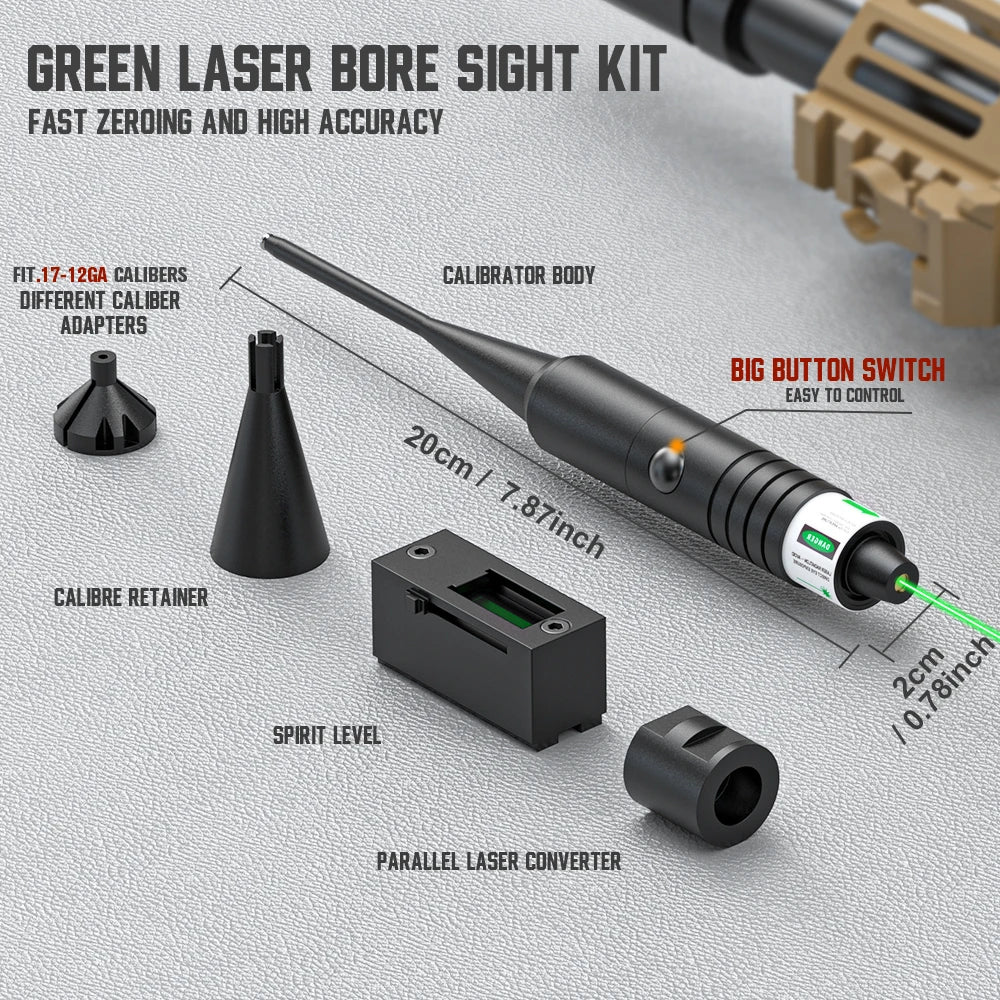 Tactical Green Laser Collimator Sight Kit for Rifle Pistol - Parallel Calibration Hunting Point Sight Suitable for Full Caliber.