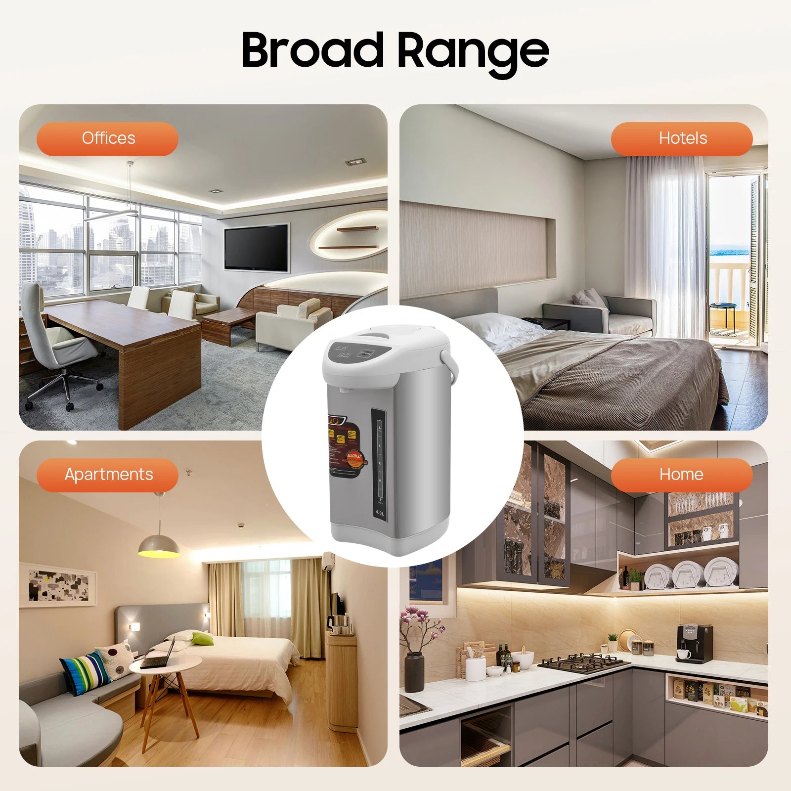 4L Electric Water Boiler & Warmer, 750W Stainless Steel Hot Water Dispenser with 3 Dispensing Modes, 90°C Keep-Warm