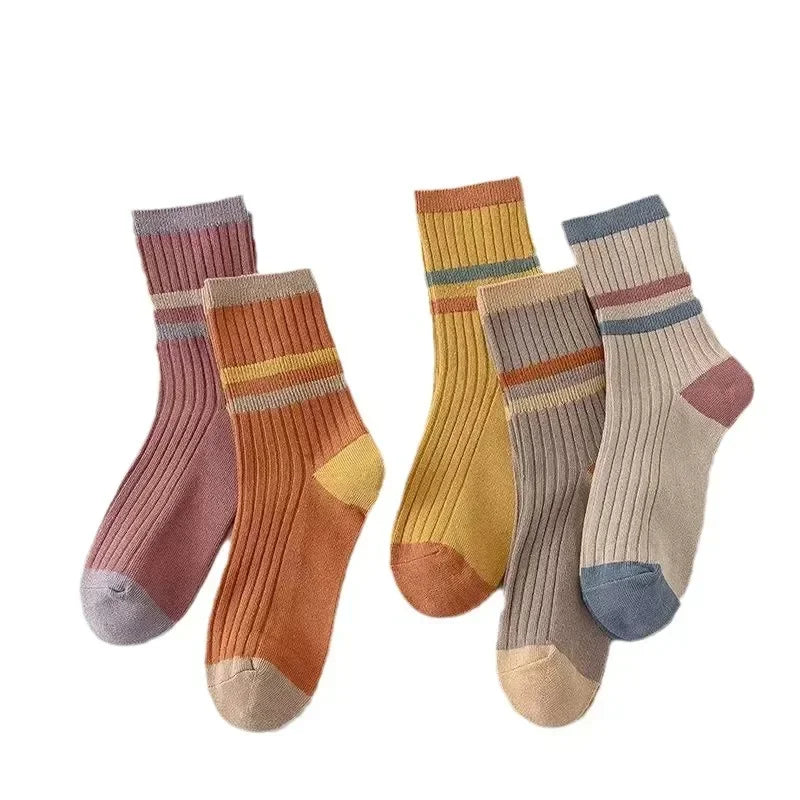 5 Pairs Striped Print Socks for Women Comfy Soft Mid Tube Socks Winter  Harajuku Funny Casual Sock Women's Stockings Hosiery