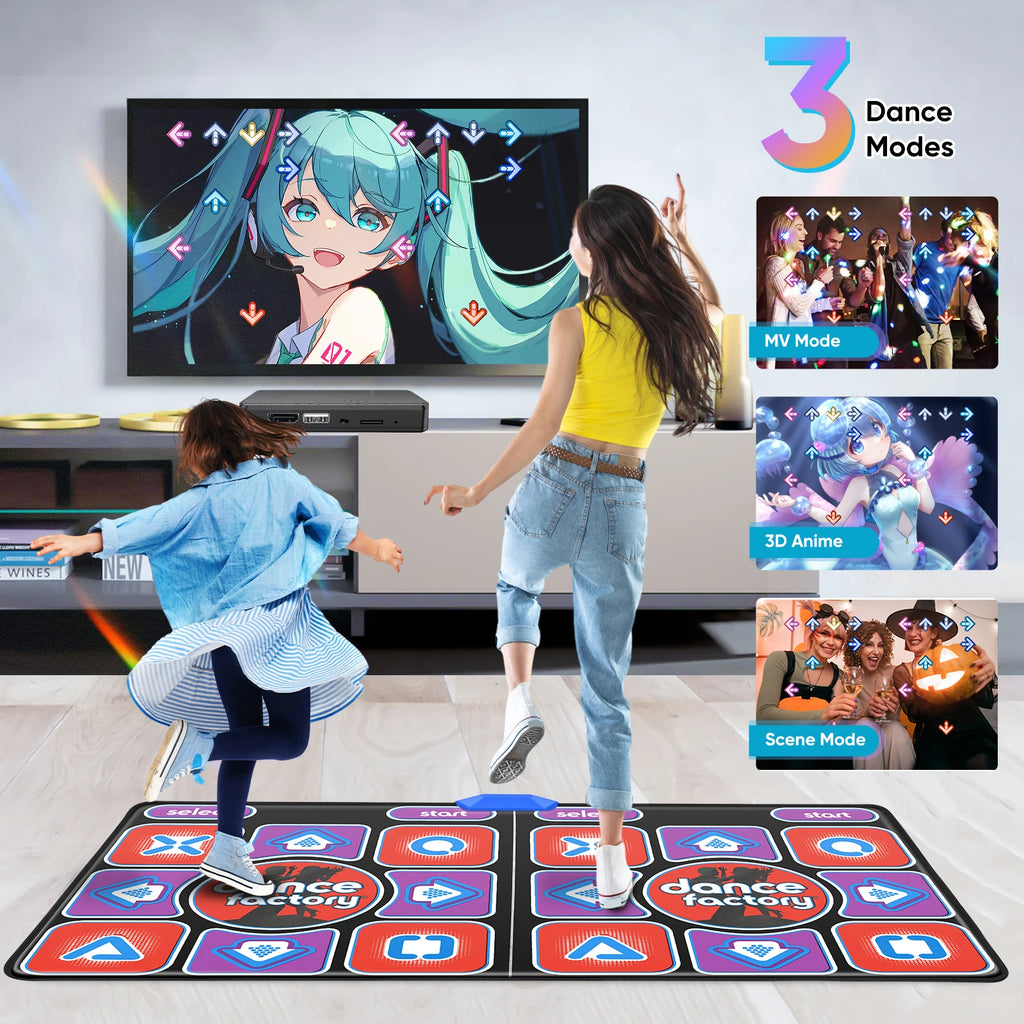HDMI Double Dance Mat Yoga Fitness Dance Games With MV/3D/Cartoon Dance Mode, Self-Update Non-Slip Wireless Double Dance Pad