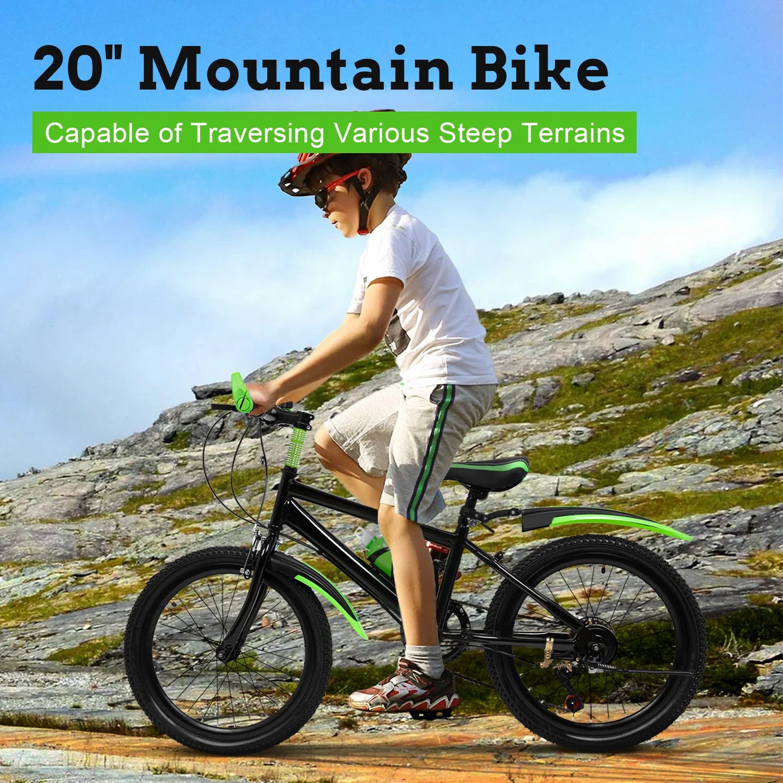 20"  7 Speeds Mountain Bike Kids Bicycle Dual-Disc Brakes Unisex Children's Bicycle Height Adjustable MTB Boys Girls Riding Bike Main image
