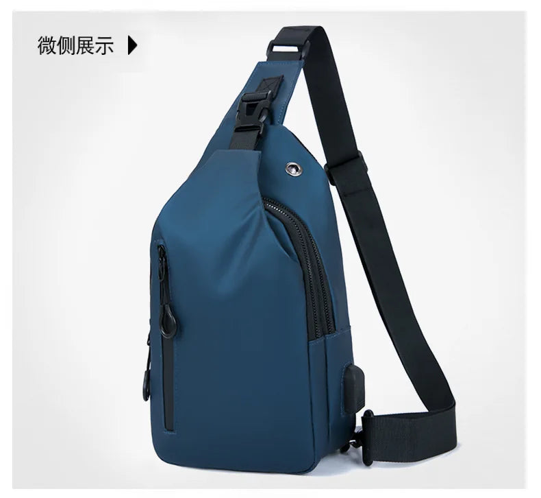 Men Bag Fashion New Solid Color Men Chest Bag Outdoor Casual Fashion One Shoulder Crossbody Bag Nylon USB Charging Shoulder Bags