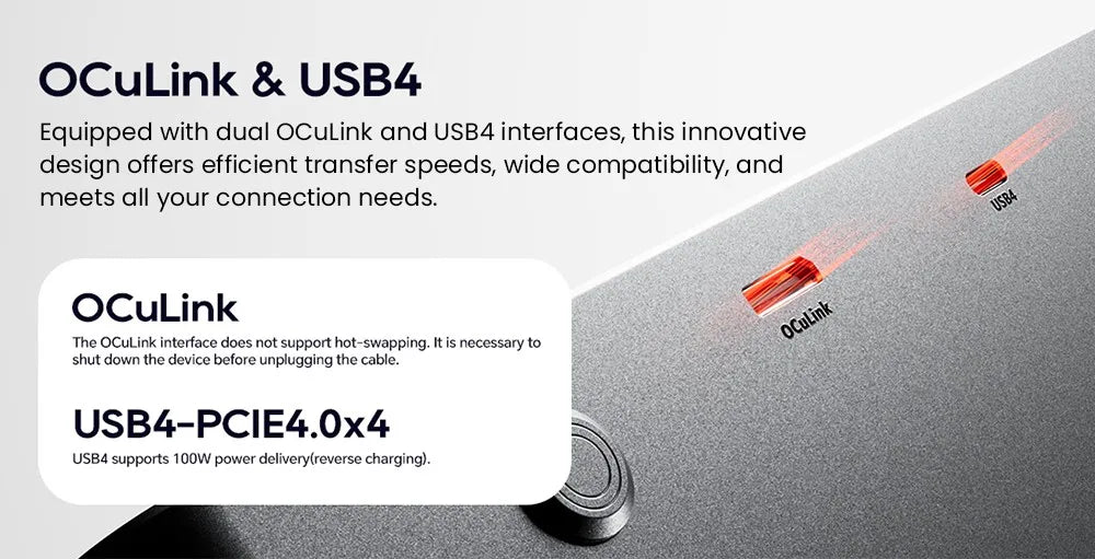AOOSTAR AG02 eGPU Dock with Oculink & USB4 Port, 100W Reverse Charging, Built-in 800W Power Supply, Supports TGX Interface Hot-s