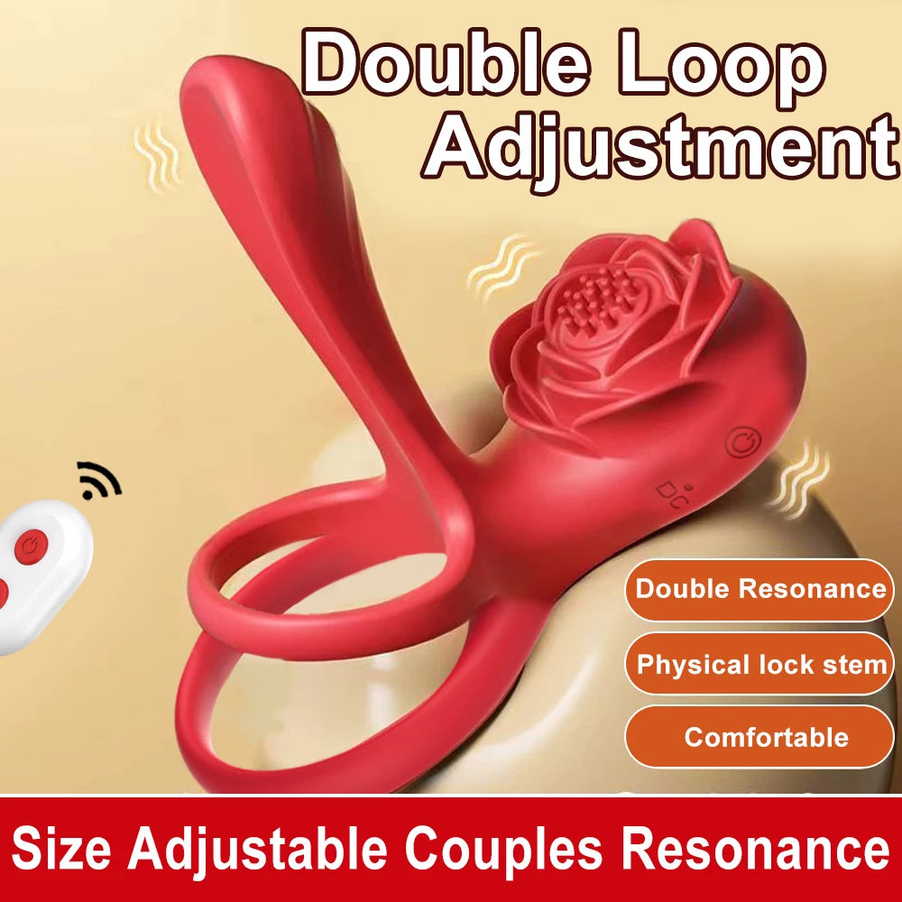 Rose Penis Ring Vibrator Female G-spot Clitoral Stimulation Male Ejaculation Delay Silicone CockRing Adult Sex Toy for Couples