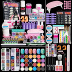 Acrylic Nail Kit with UV Light, Professional Nail Kit Acrylic Set for beginners with Everything 3PC Powder 24PC Glitter Fake Tip
