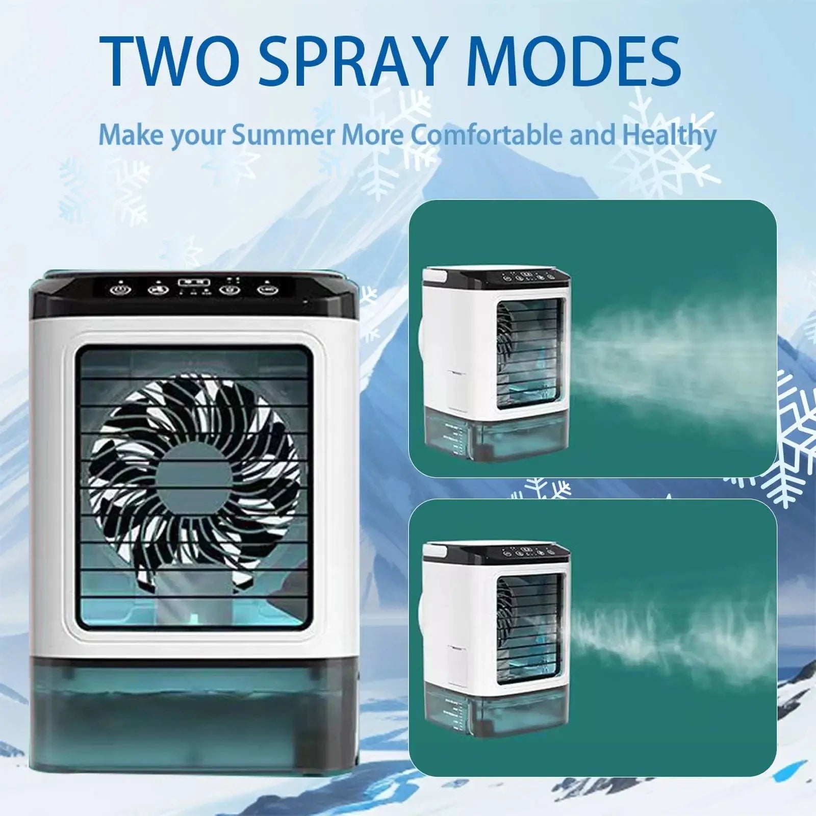 Portable Air Conditioner 3 Speed Mini AC Unit With Dual Mist Ice Box 900ML Water Tank Humidifier For Bedroom Office