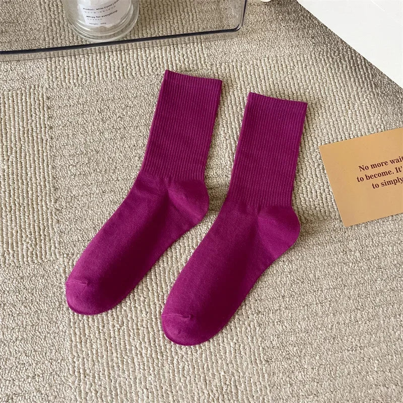 33 Colors Summer Cotton Soft Socks Happy Colorful Women's Mid-tube Stocking Fashion Trend Red Green Ankle Sox Autumn Hosiery