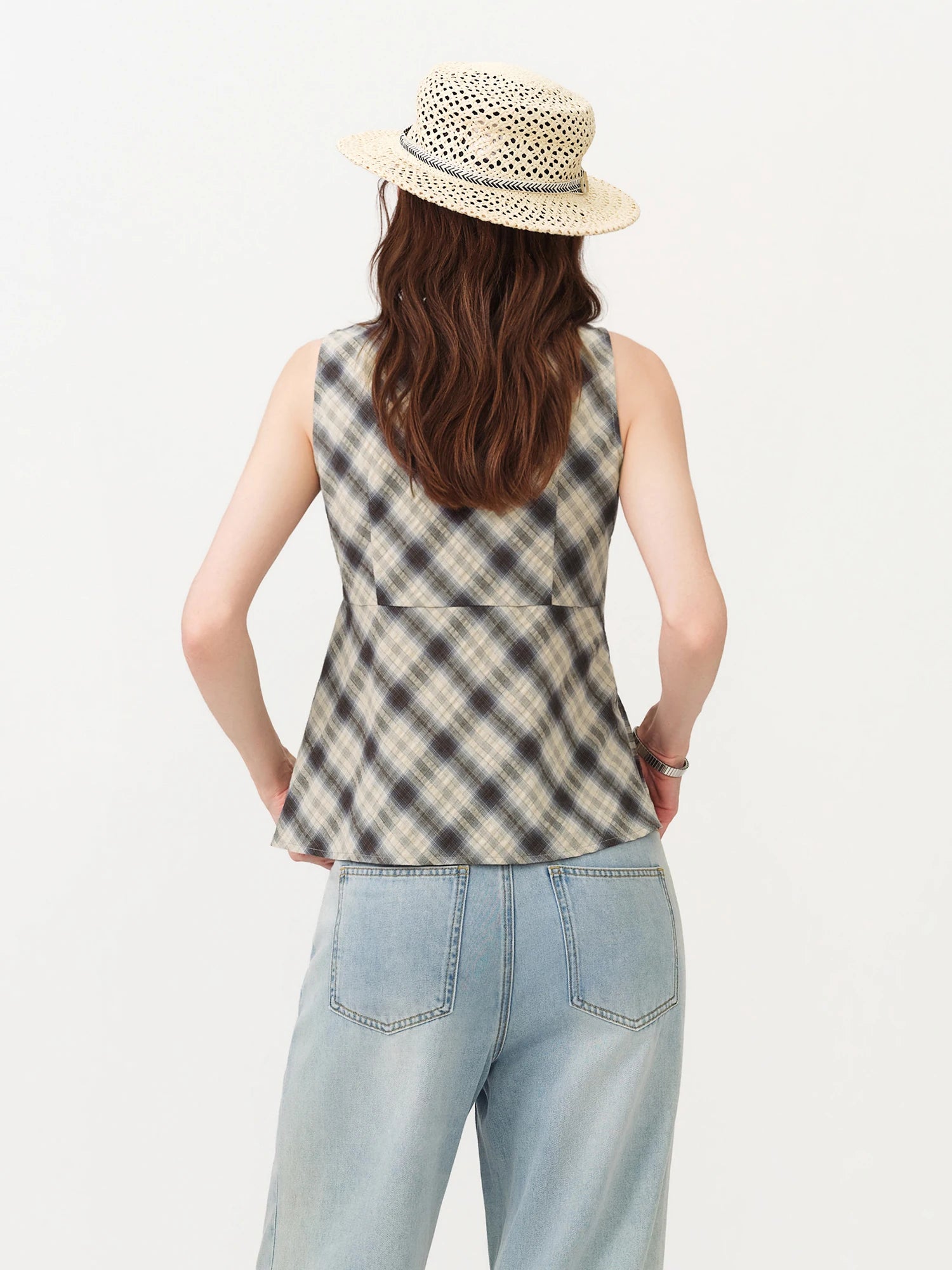 FSLE Retro Plaid Round Neck Slim Waist Sleeveless Shirt for Women New Summer 2026 Style with Ribbon Korean Style Y2k Secondary image