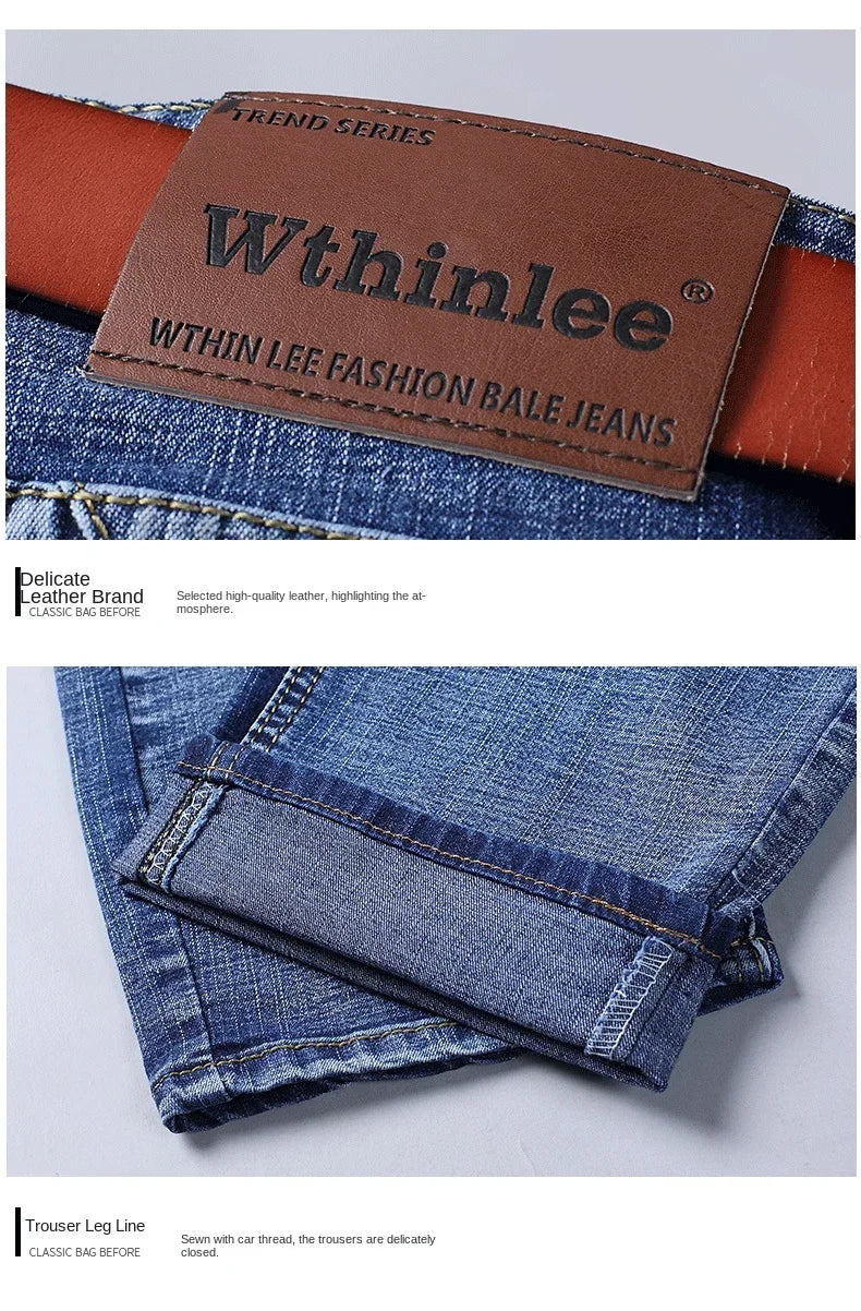 2024  Straight Regular Blue Stretch Denim Trousers Spring Autumn Men Classic Jeans Business Fashion Men's Smart Jeans