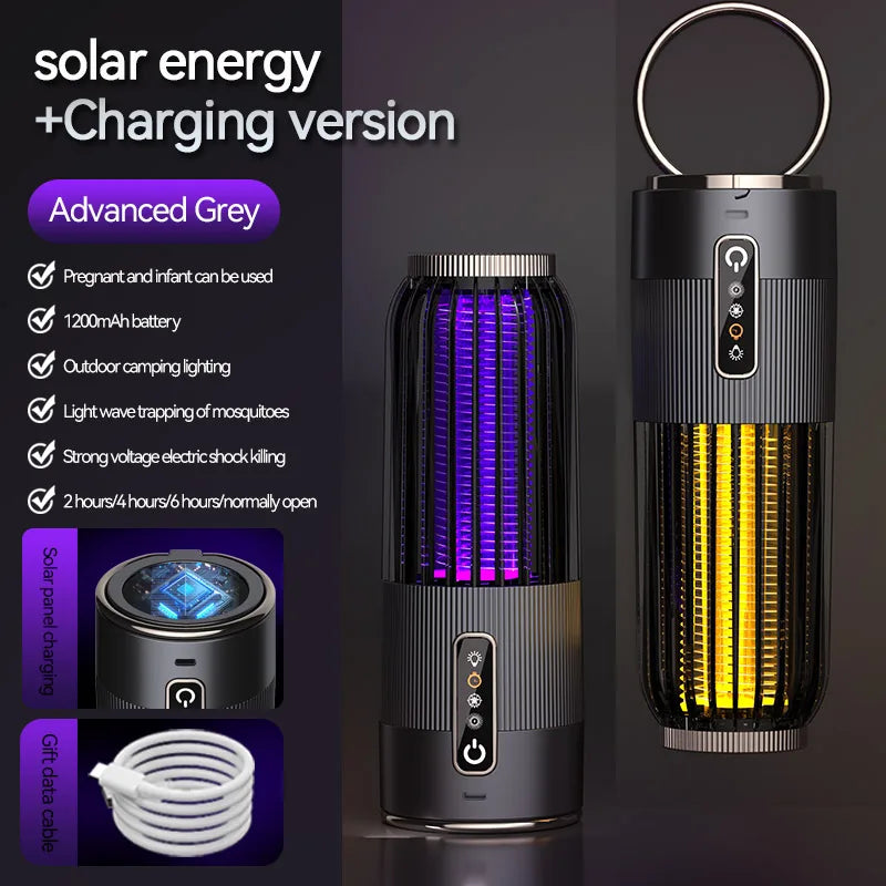 2500V Solar Powered Mosquito Killer Solar Charging Outdoor Camping Mosquito Lamp 3-Level Timing Control Mosquito Terminator
