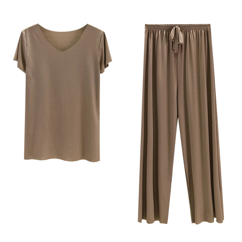 two piece set women top and pants Summer 2 piece sets womens outfits vacation 2026 new collection wide leg pants elegant casual