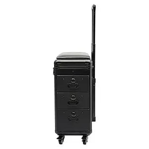 Rolling Makeup Train Case w/Tattoo Armrest Stand,Beauty Trolley Case with 3 Drawers, 4 Universal Wheels, and Combination Lock