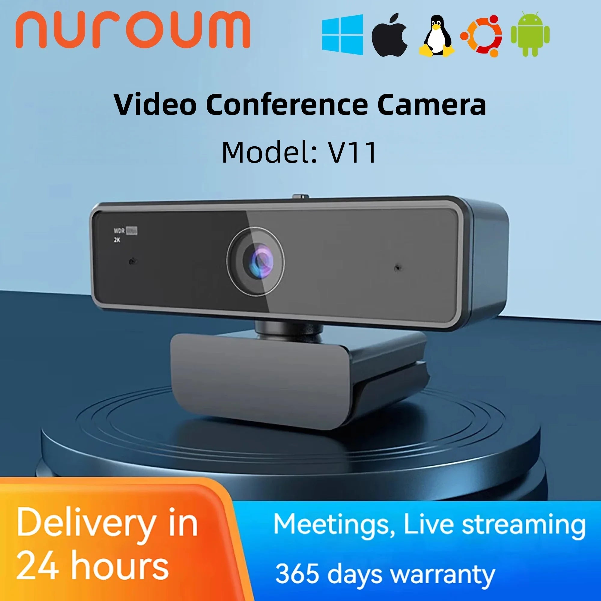 Nuroum 2K QHD Webcam 1440P 30FPS&1080P 60FPS Dual Mode, AI Noise Cancelling Mic,Streaming Camera, USB Plug & Play for PC/Mac Image principale du produit